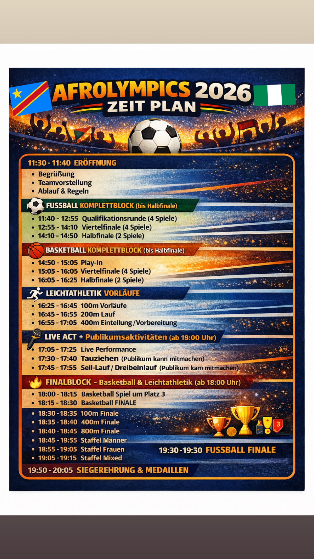 Afrolympics Zeitplan